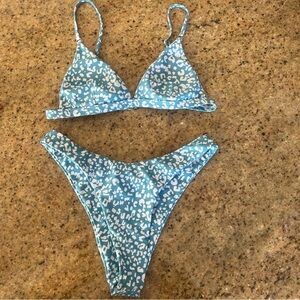 SHEIN Blue and White Leopard Print Bikini NEW